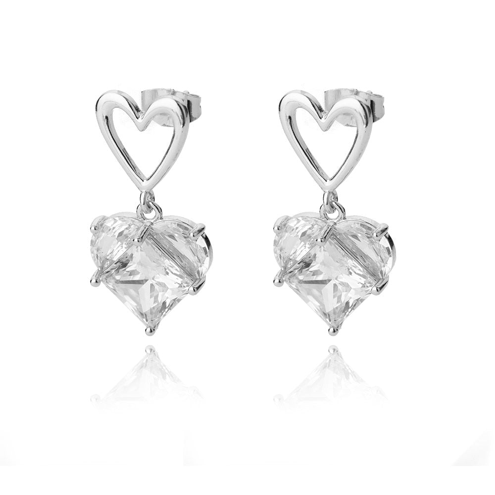 Floating Diamond Heart Earrings