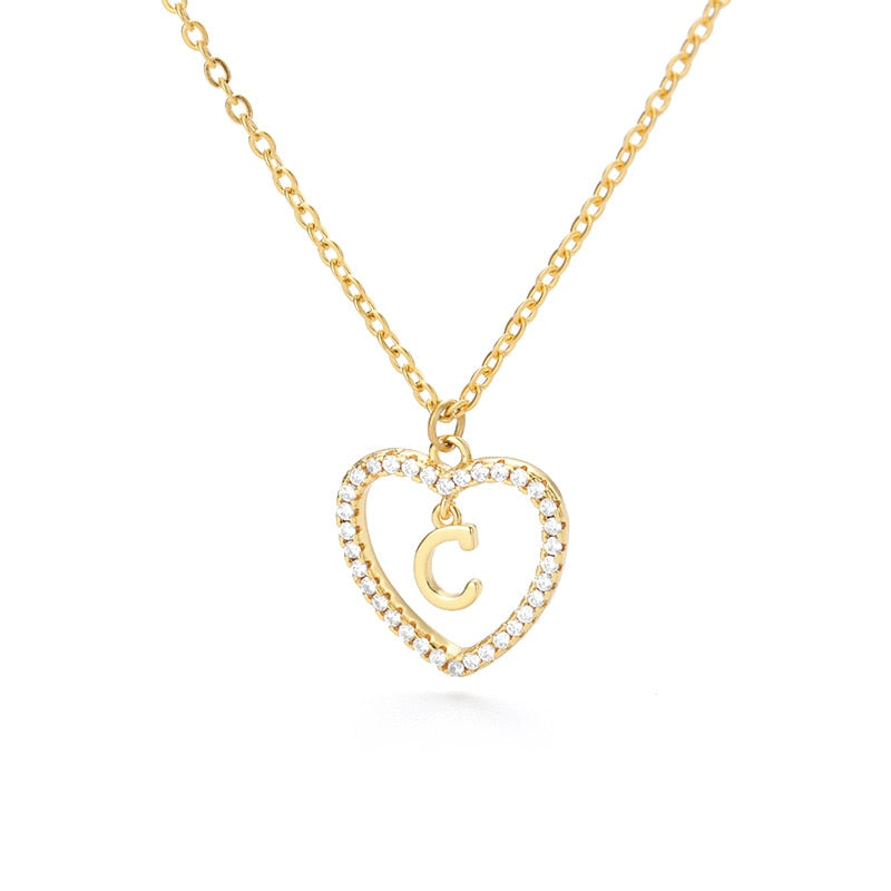 Halo Initial Heart Necklace Gold