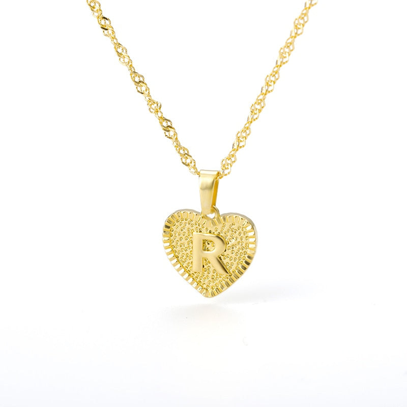 Initial Letter Heart Pendant Necklace