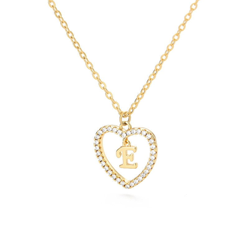 Halo Initial Heart Necklace Gold