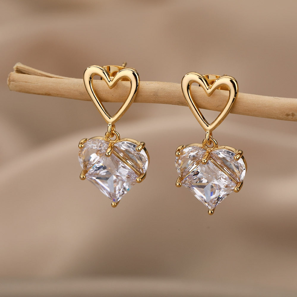 Floating Diamond Heart Earrings