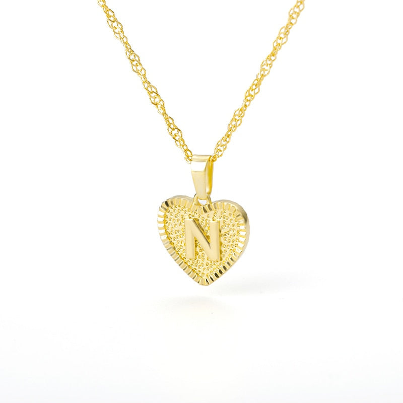 Initial Letter Heart Pendant Necklace