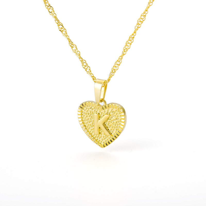 Initial Letter Heart Pendant Necklace