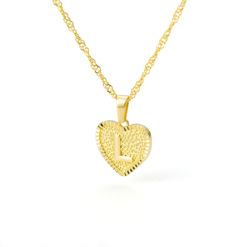 Initial Letter Heart Pendant Necklace