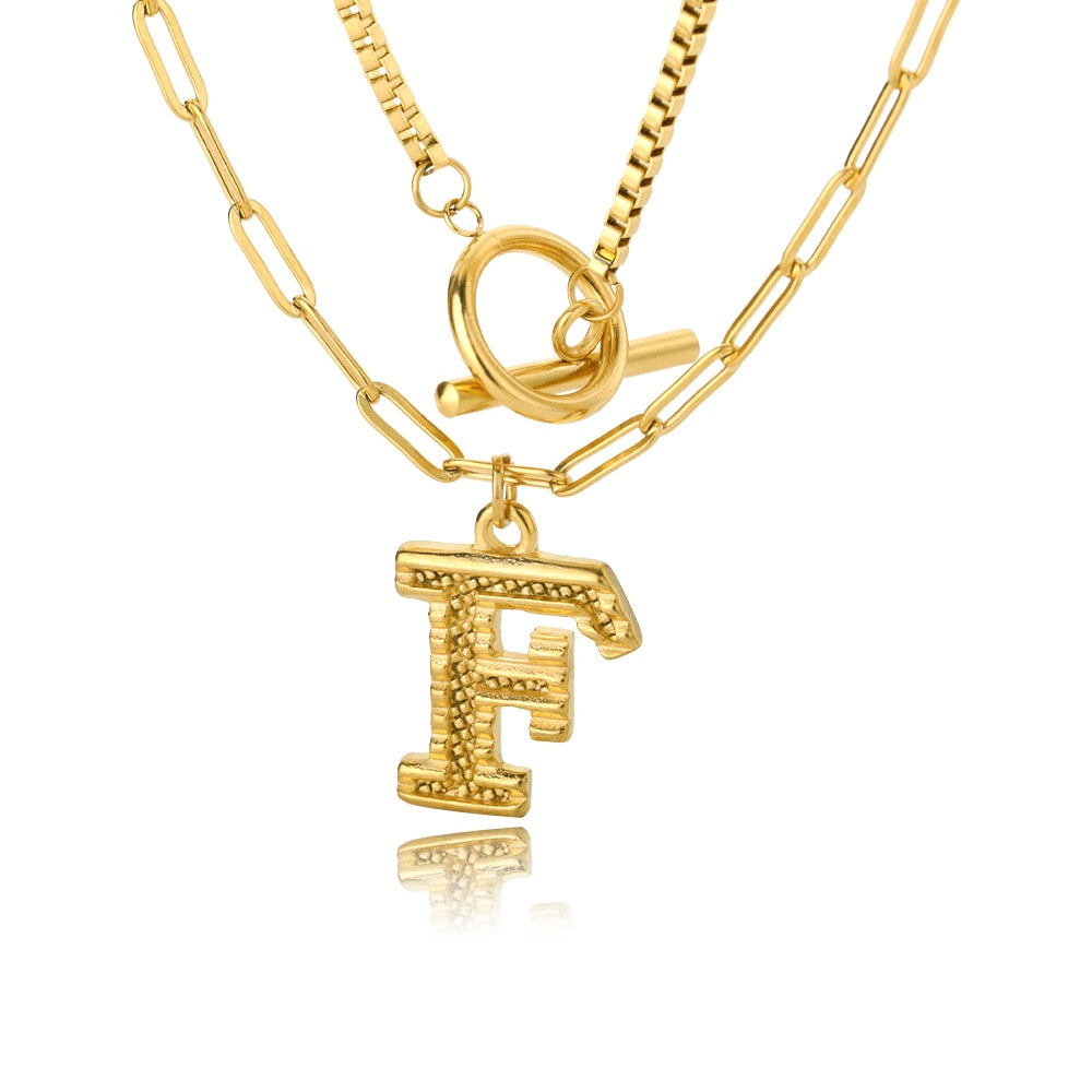 Paper Clip Layered Initial Necklace