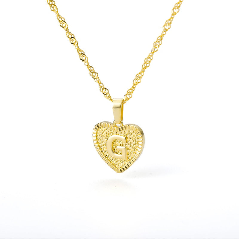 Initial Letter Heart Pendant Necklace