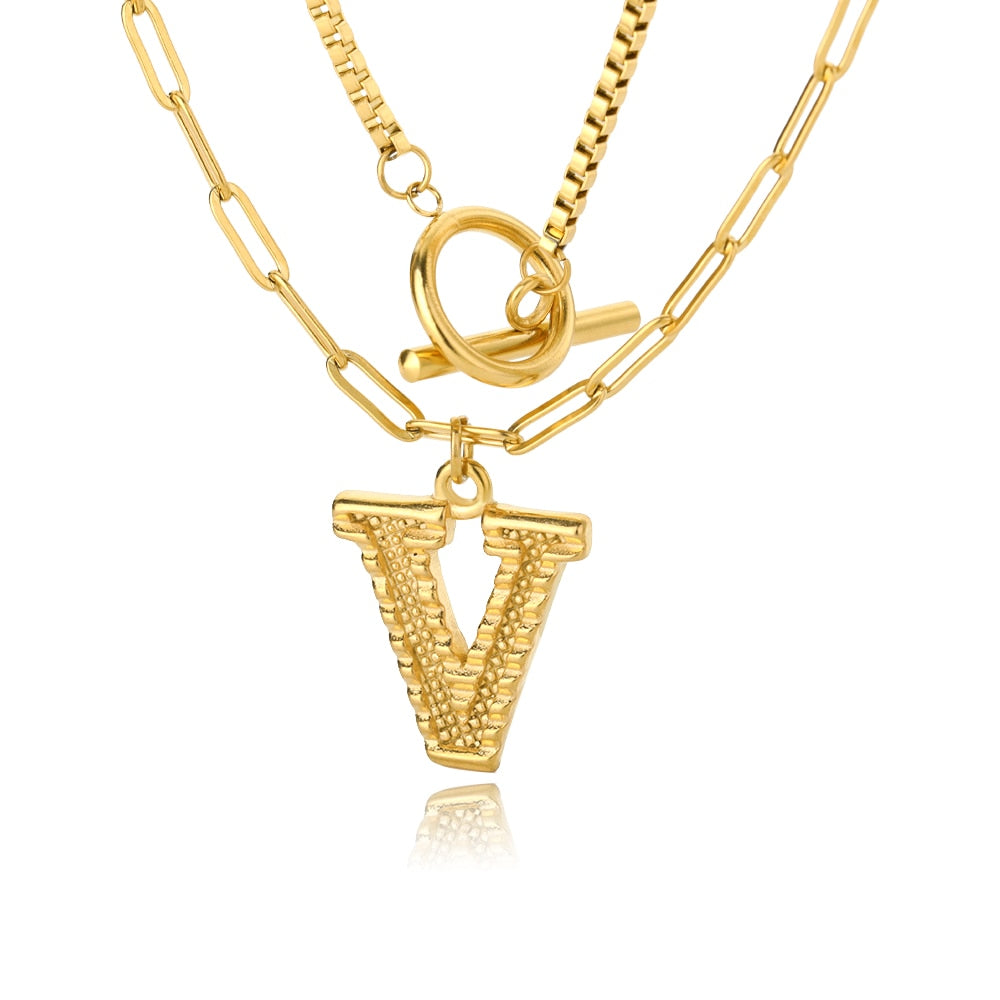 Paper Clip Layered Initial Necklace