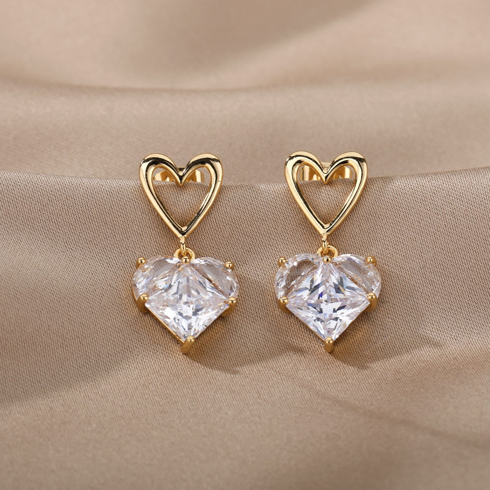 Floating Diamond Heart Earrings