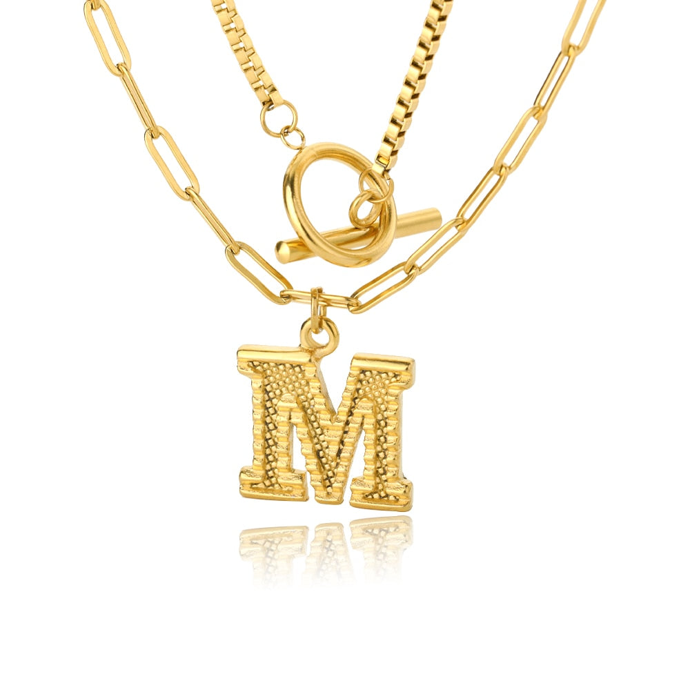 Paper Clip Layered Initial Necklace