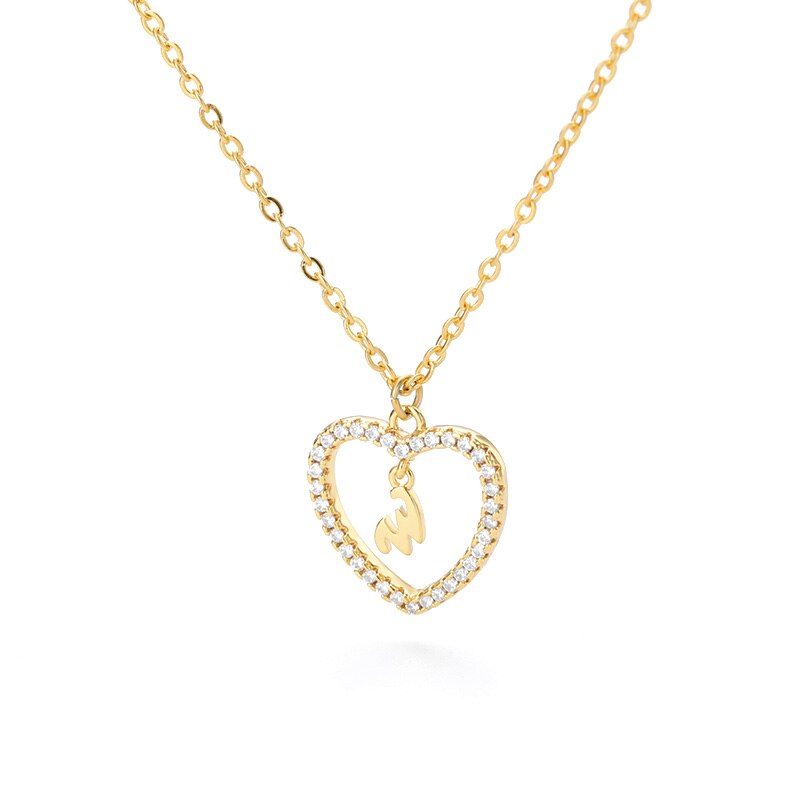 Halo Initial Heart Necklace Gold