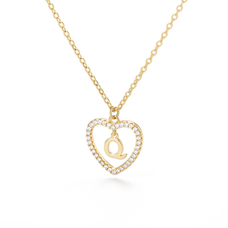 Halo Initial Heart Necklace Gold