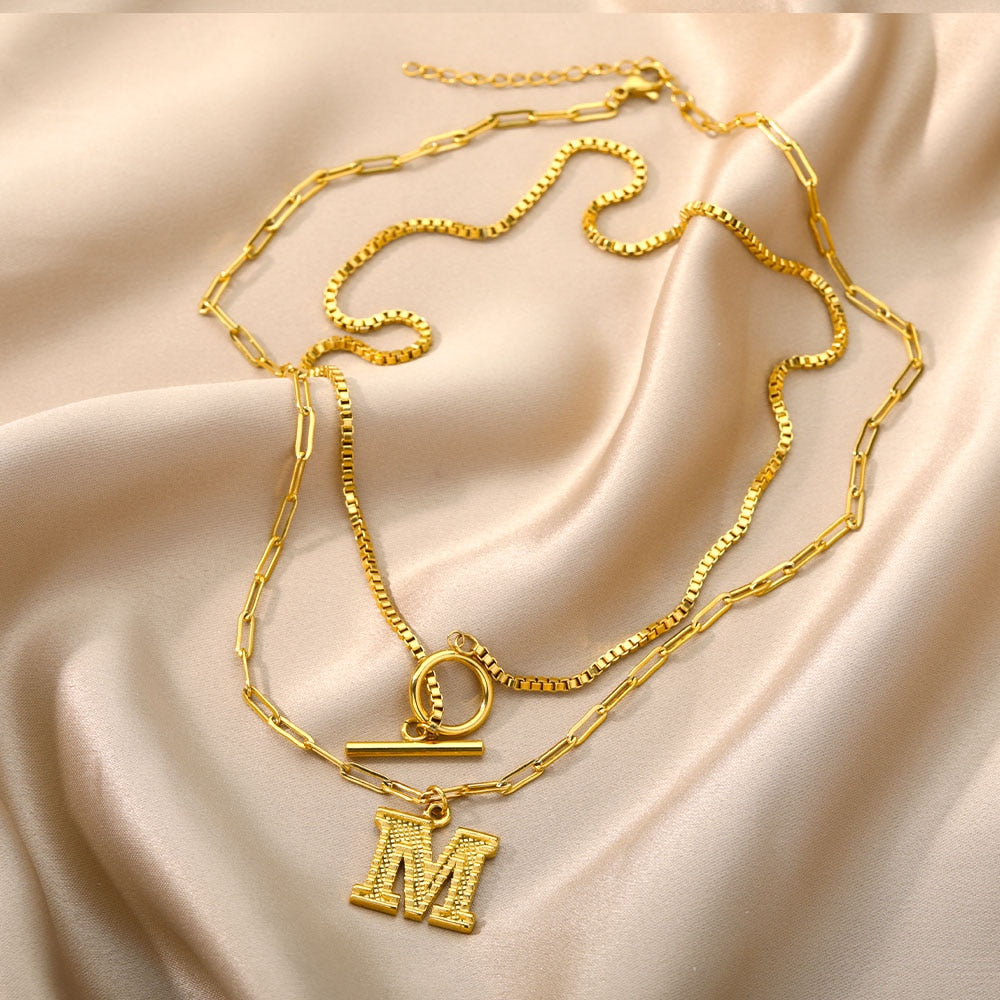 Paper Clip Layered Initial Necklace