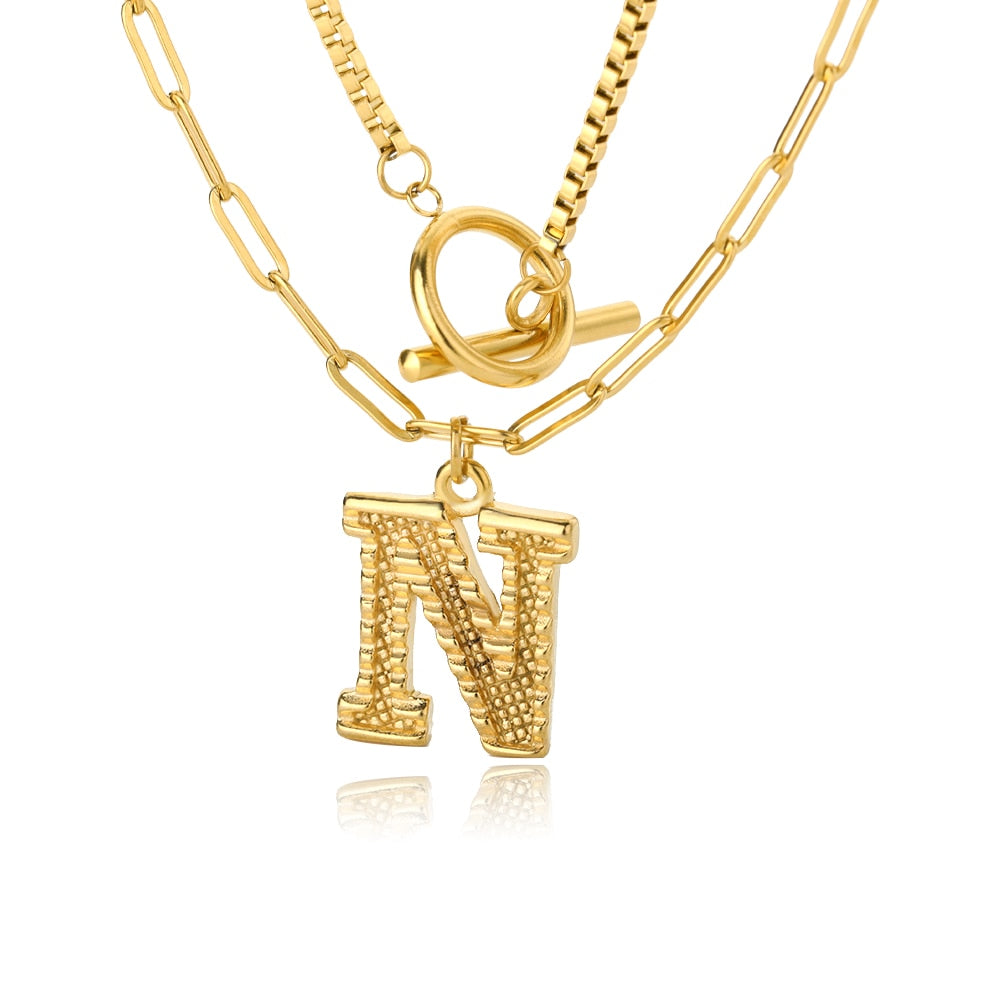 Paper Clip Layered Initial Necklace