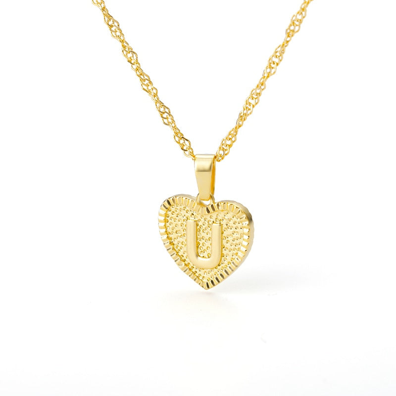 Initial Letter Heart Pendant Necklace