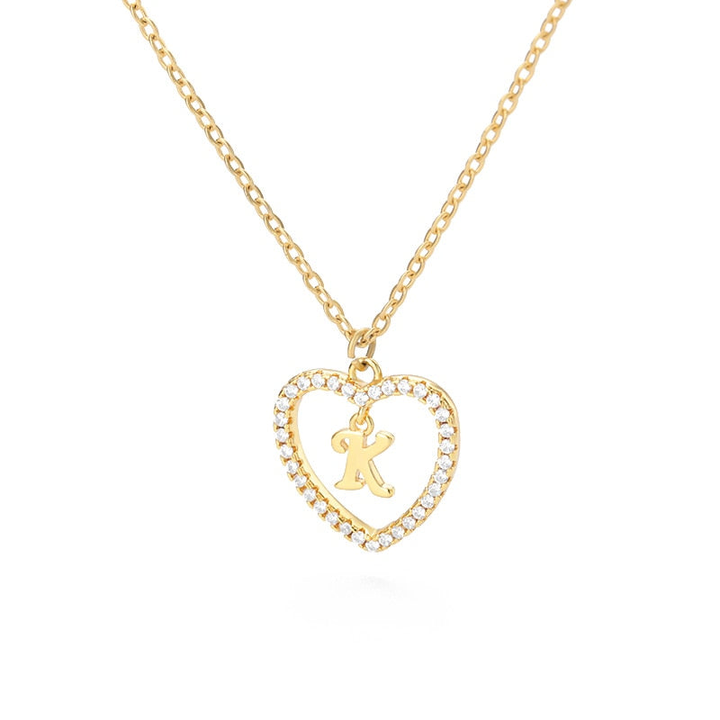 Halo Initial Heart Necklace Gold