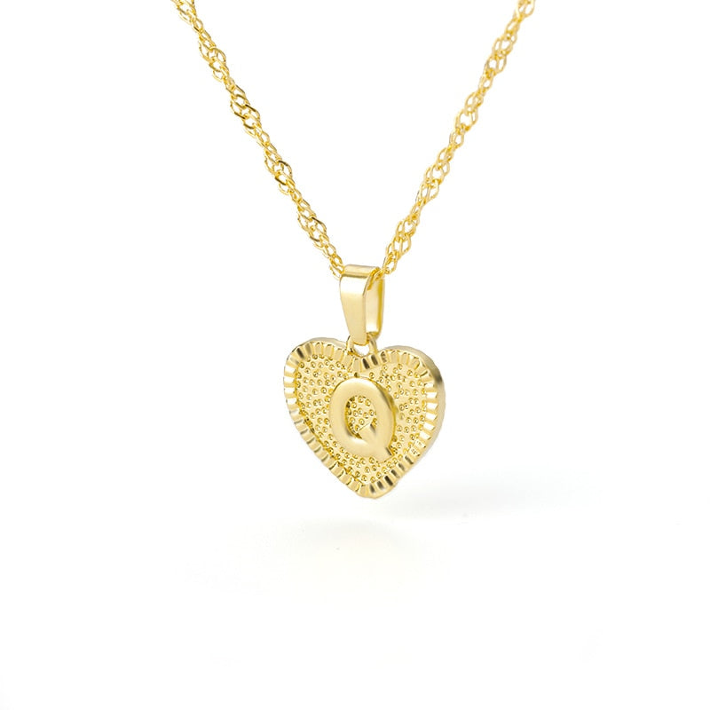 Initial Letter Heart Pendant Necklace