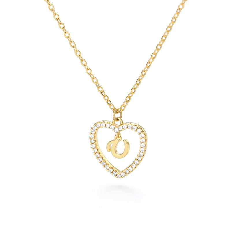 Halo Initial Heart Necklace Gold