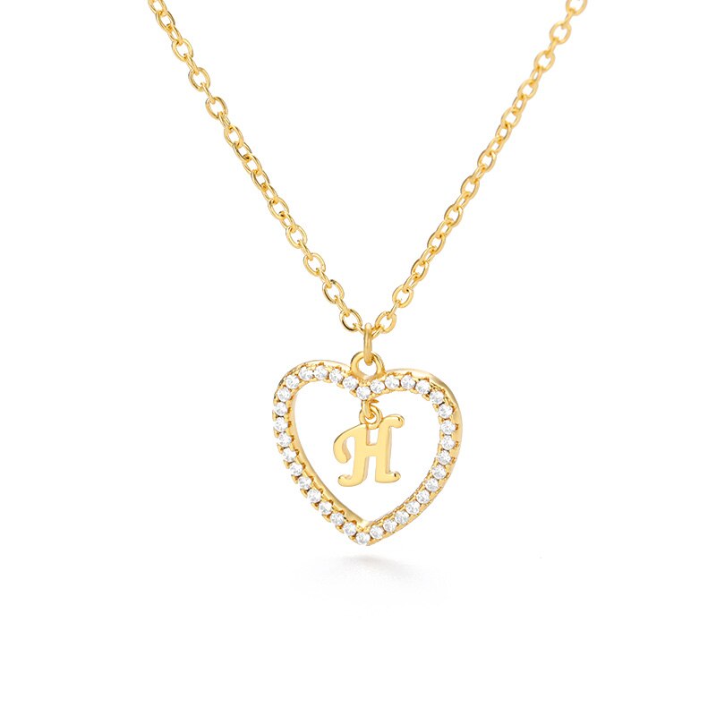 Halo Initial Heart Necklace Gold