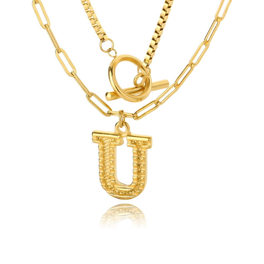 Paper Clip Layered Initial Necklace