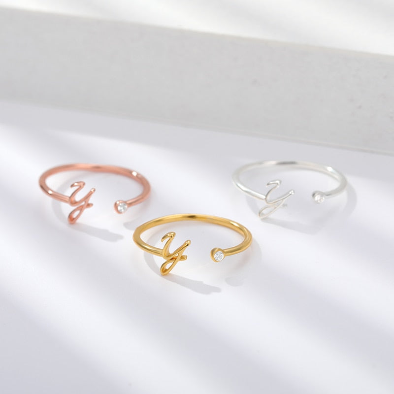 Dainty Initial Letter Ring