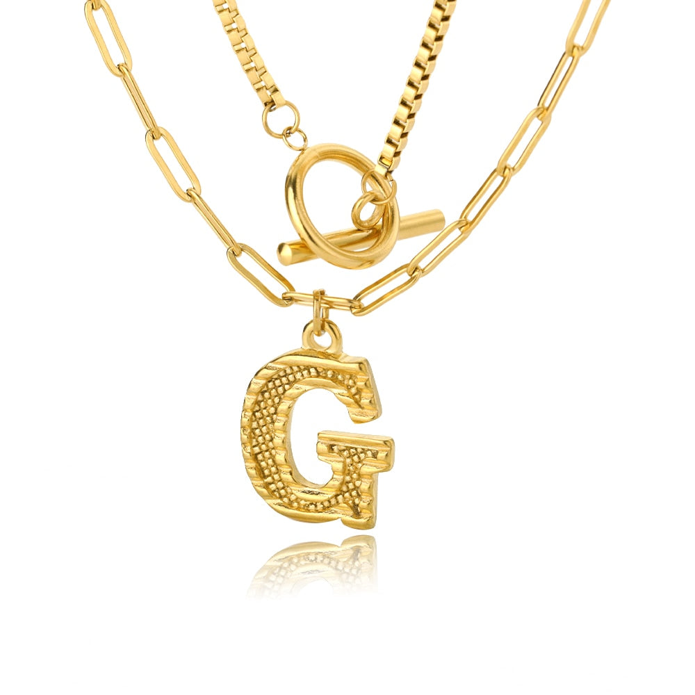 Paper Clip Layered Initial Necklace