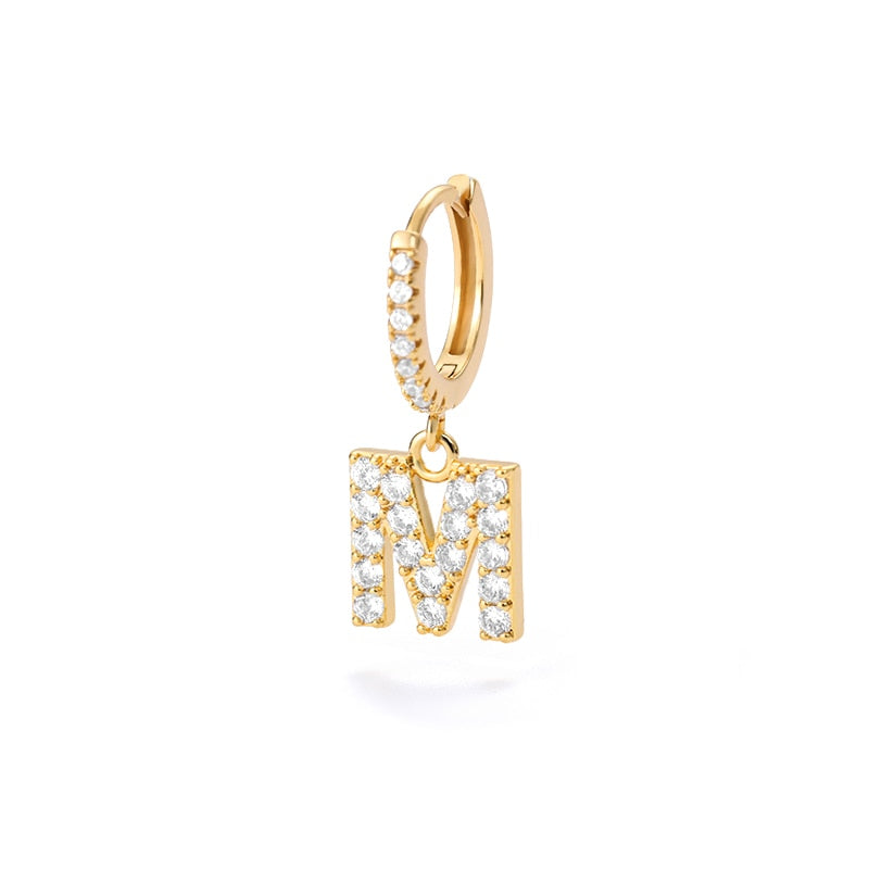 Crystal Initial Letter Huggie Earrings