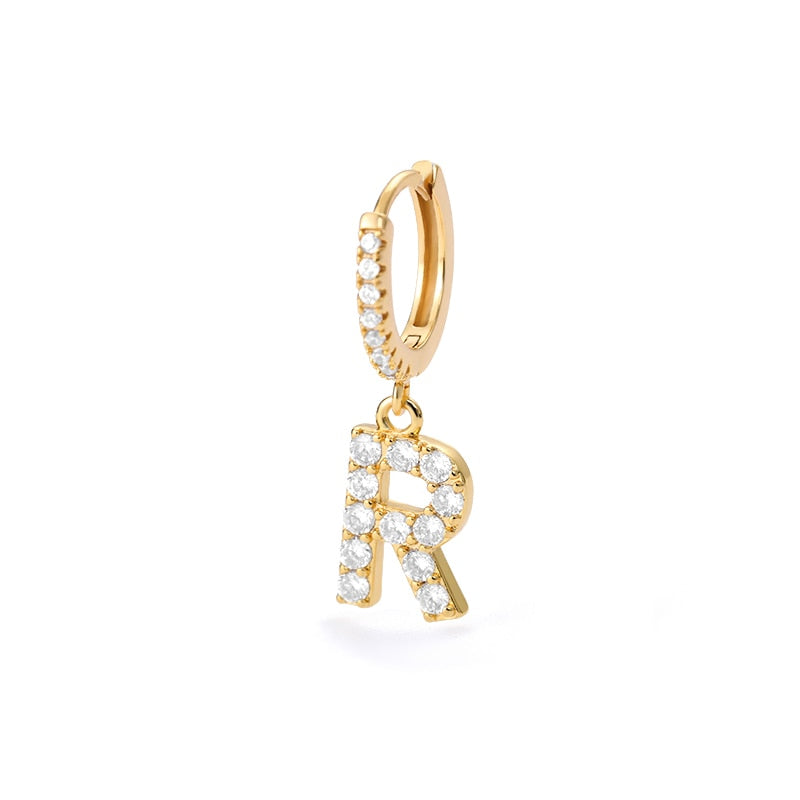 Crystal Initial Letter Huggie Earrings