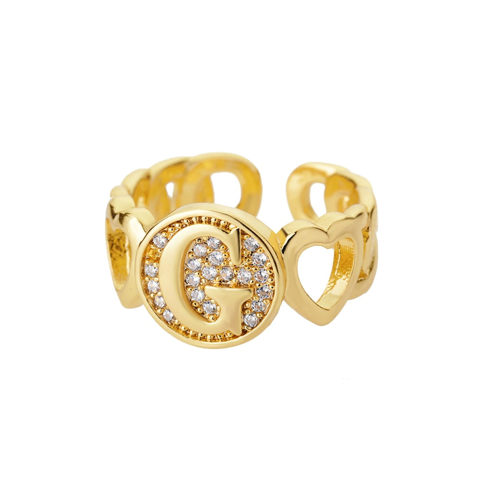 Heart Band Initial Letter Ring