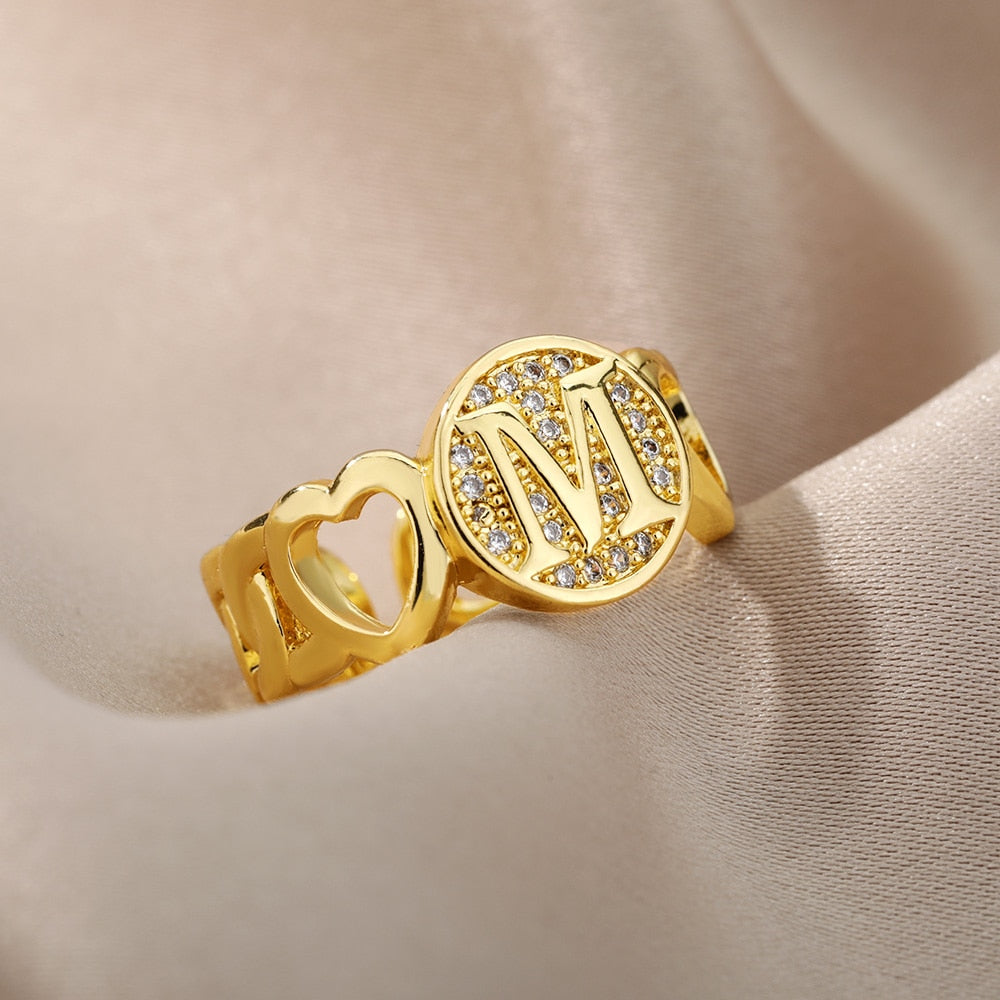 Heart Band Initial Letter Ring