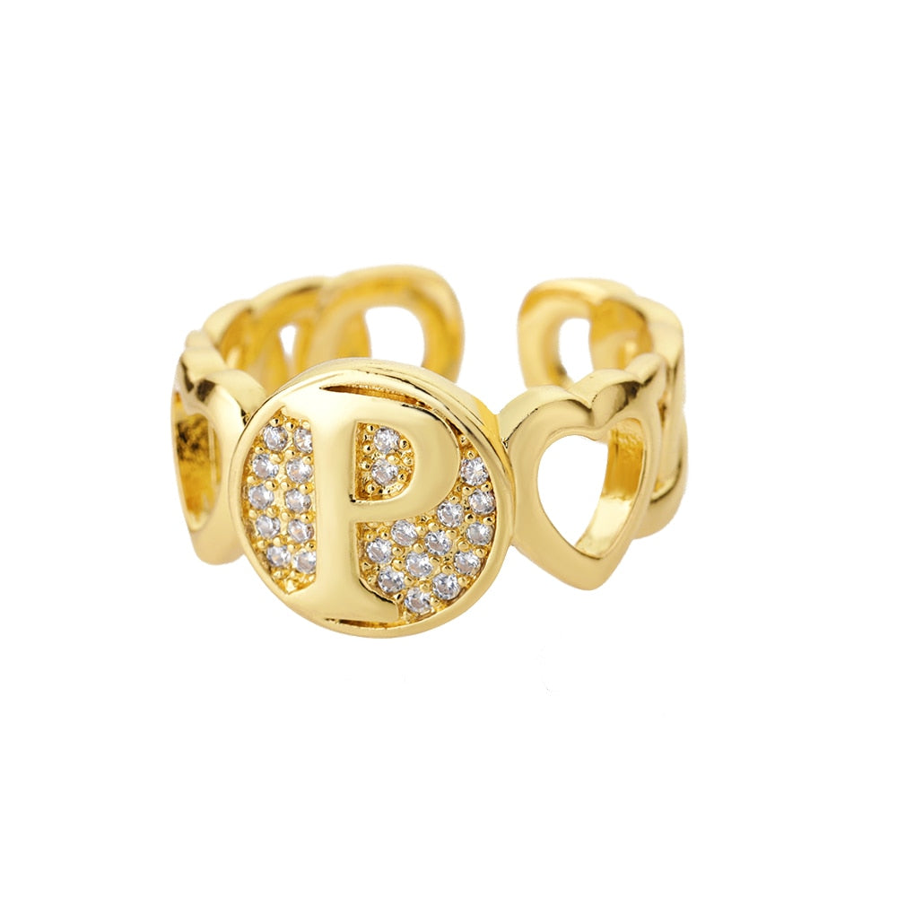 Heart Band Initial Letter Ring