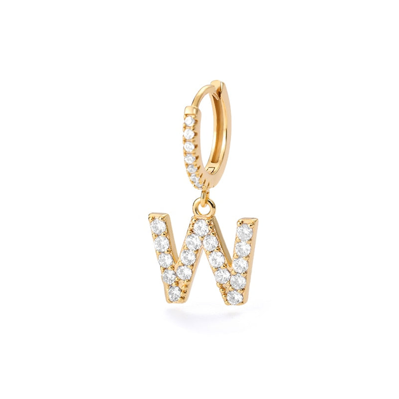 Crystal Initial Letter Huggie Earrings