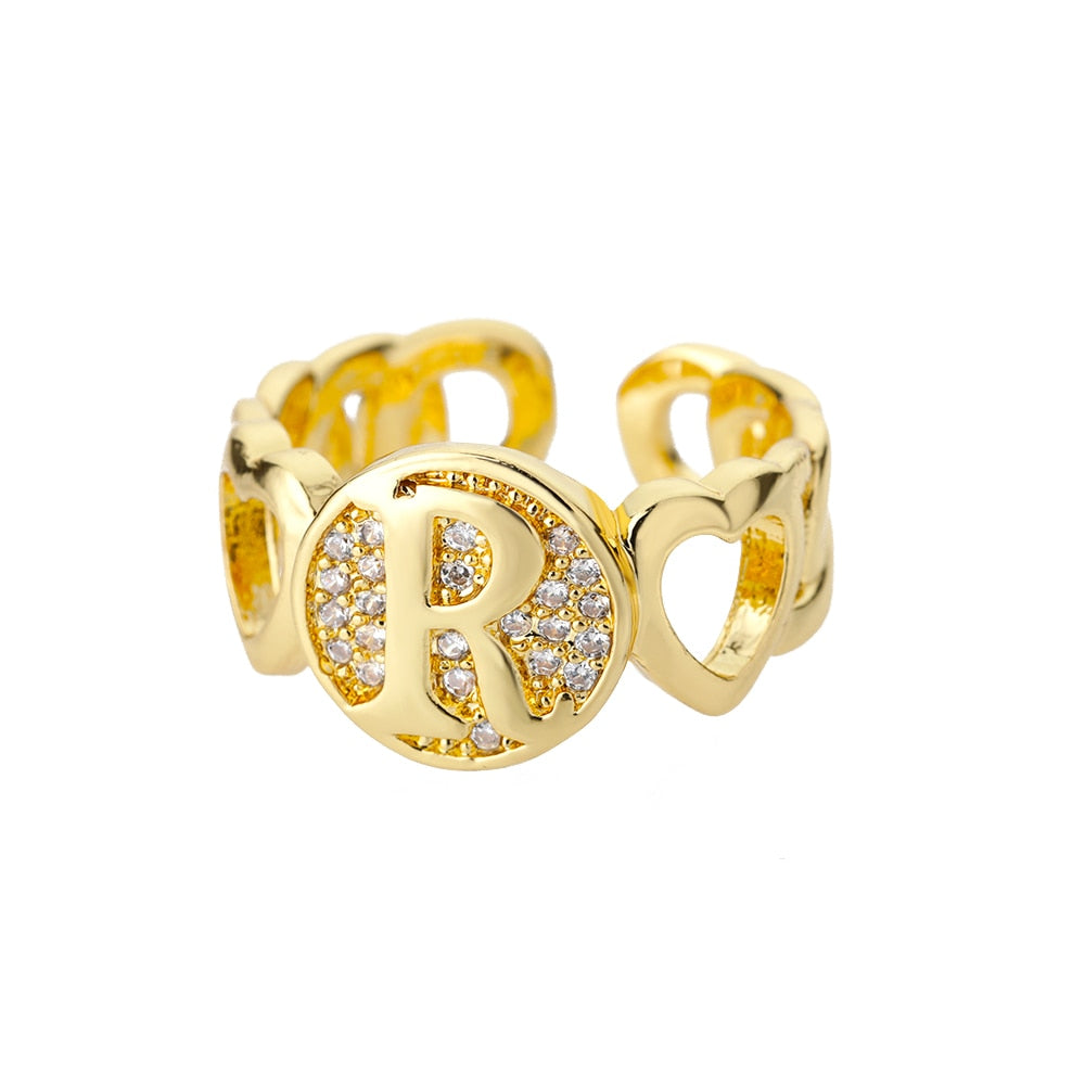 Heart Band Initial Letter Ring