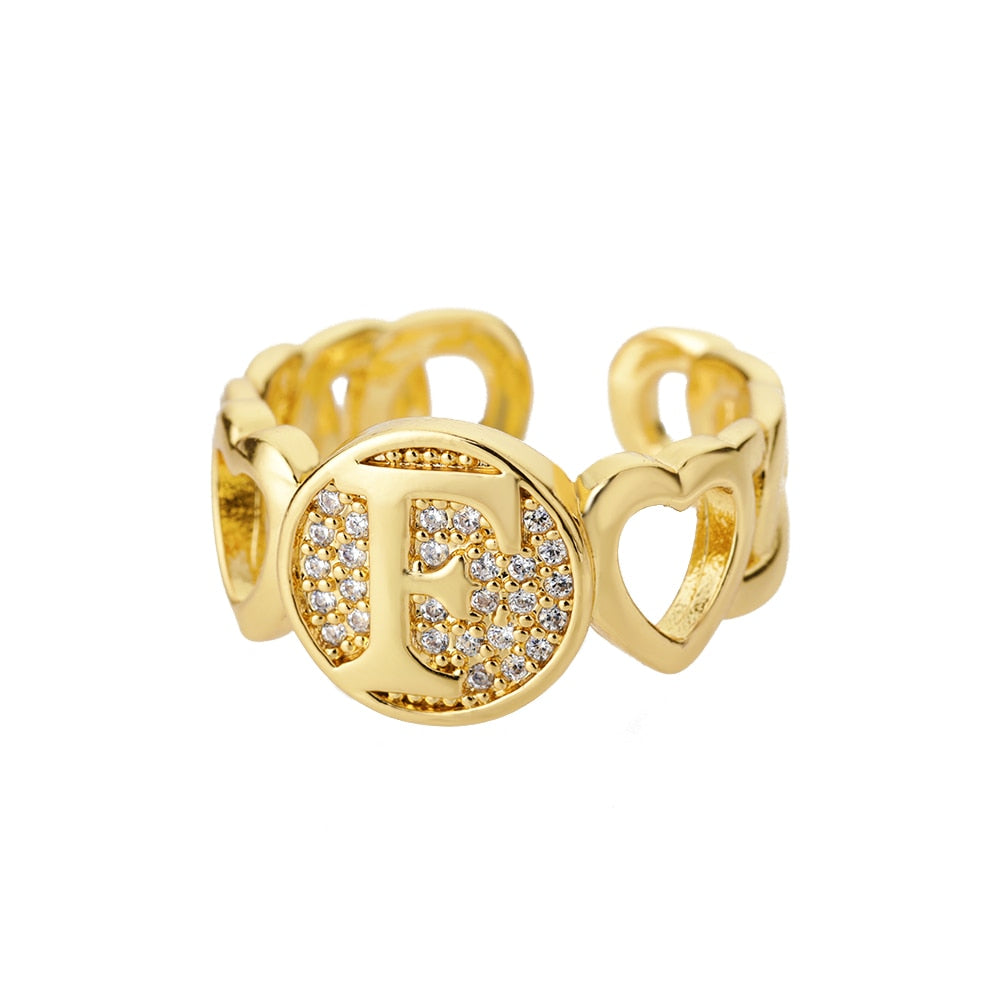 Heart Band Initial Letter Ring