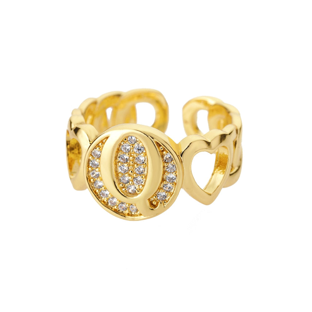 Heart Band Initial Letter Ring