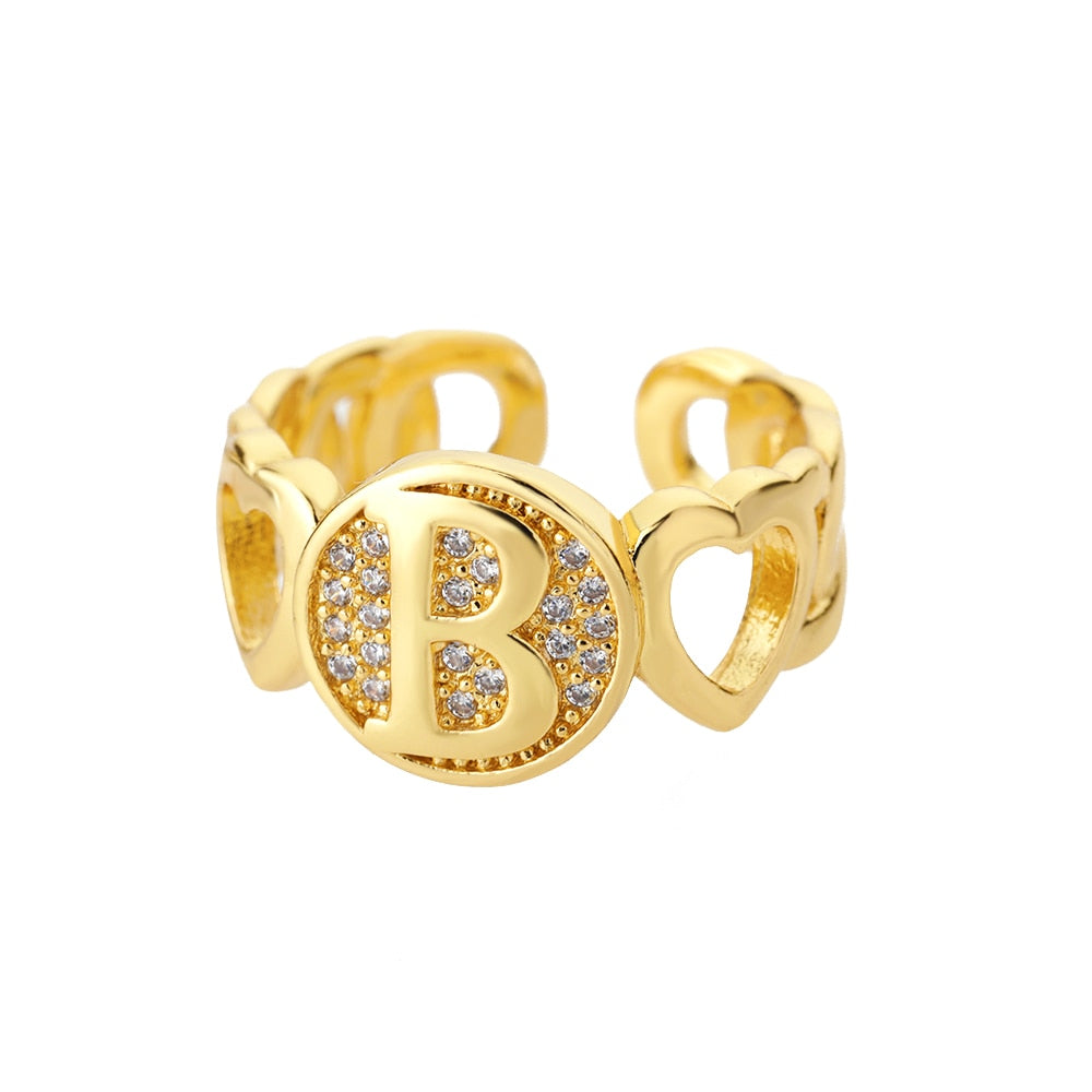 Heart Band Initial Letter Ring