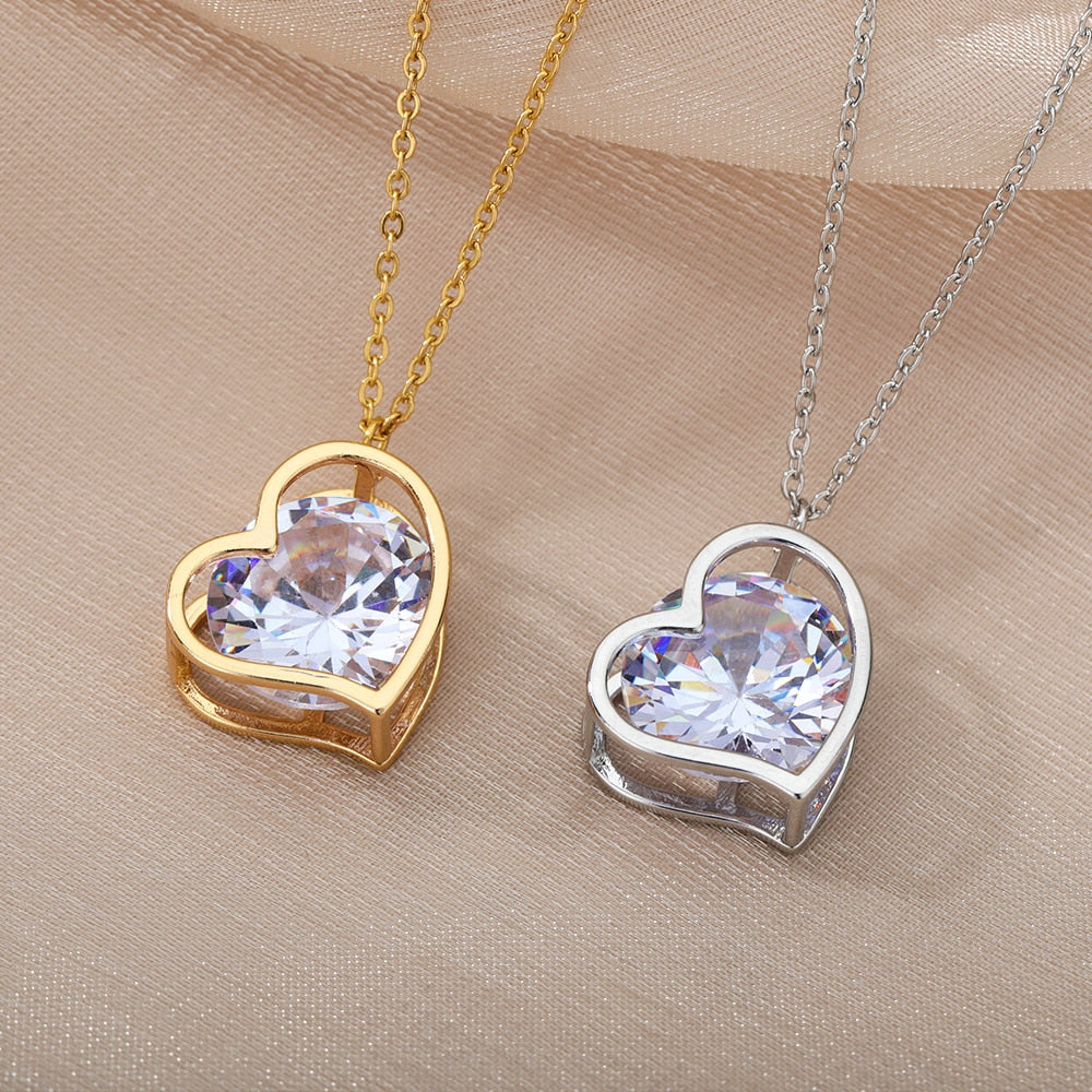 Floating Diamond Heart Pendant Necklace