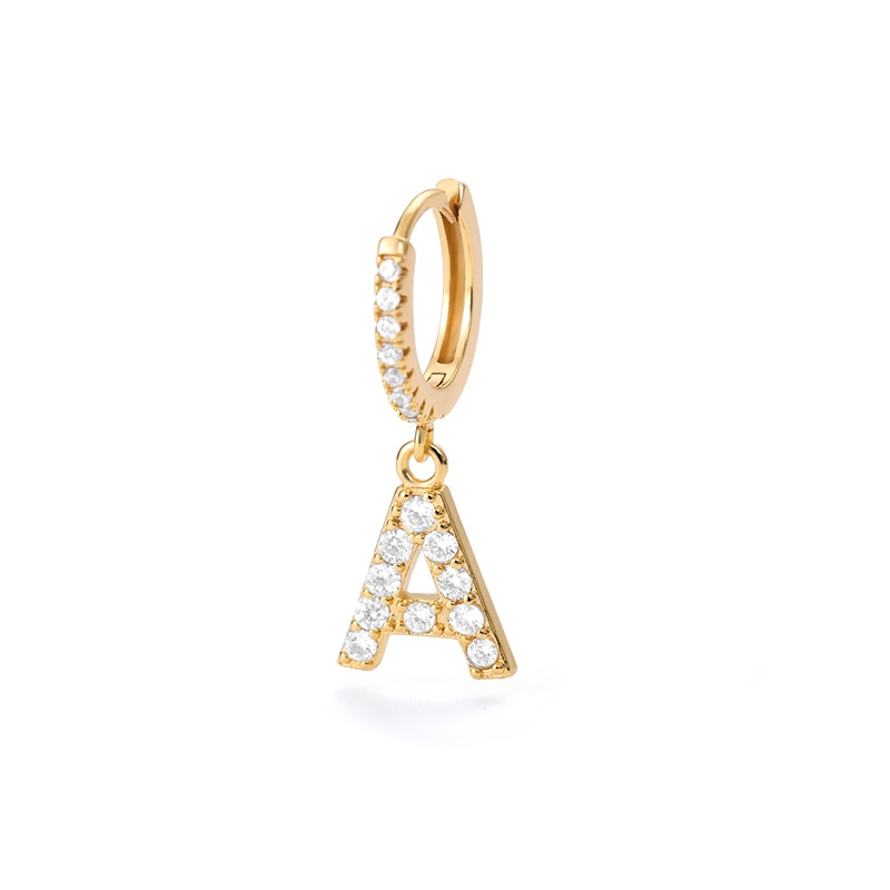 Crystal Initial Letter Huggie Earrings