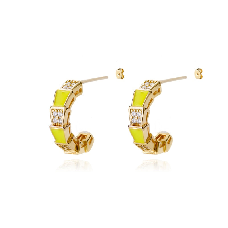 Enamel Half Hoop Earrings