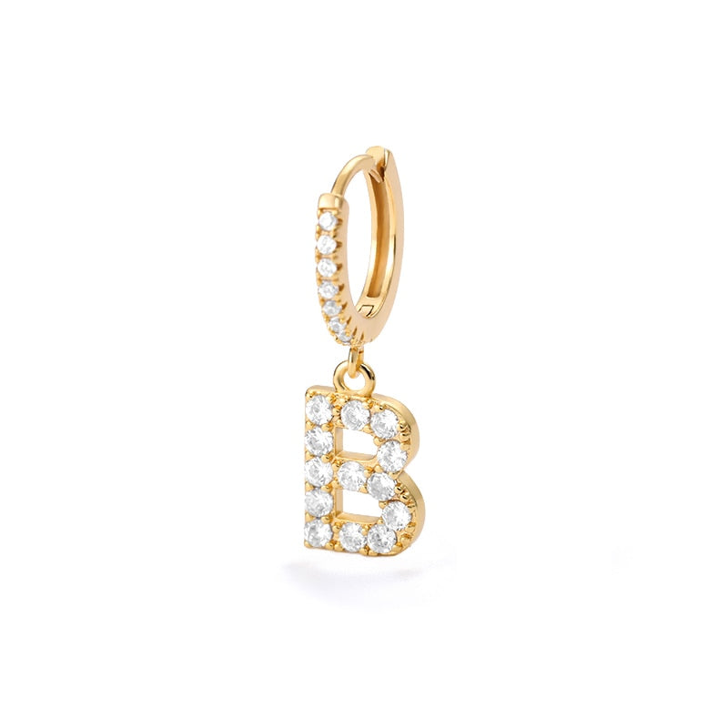 Crystal Initial Letter Huggie Earrings