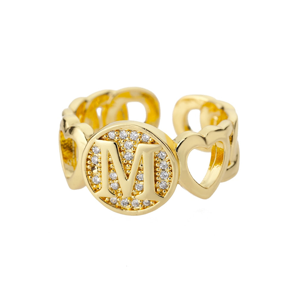 Heart Band Initial Letter Ring