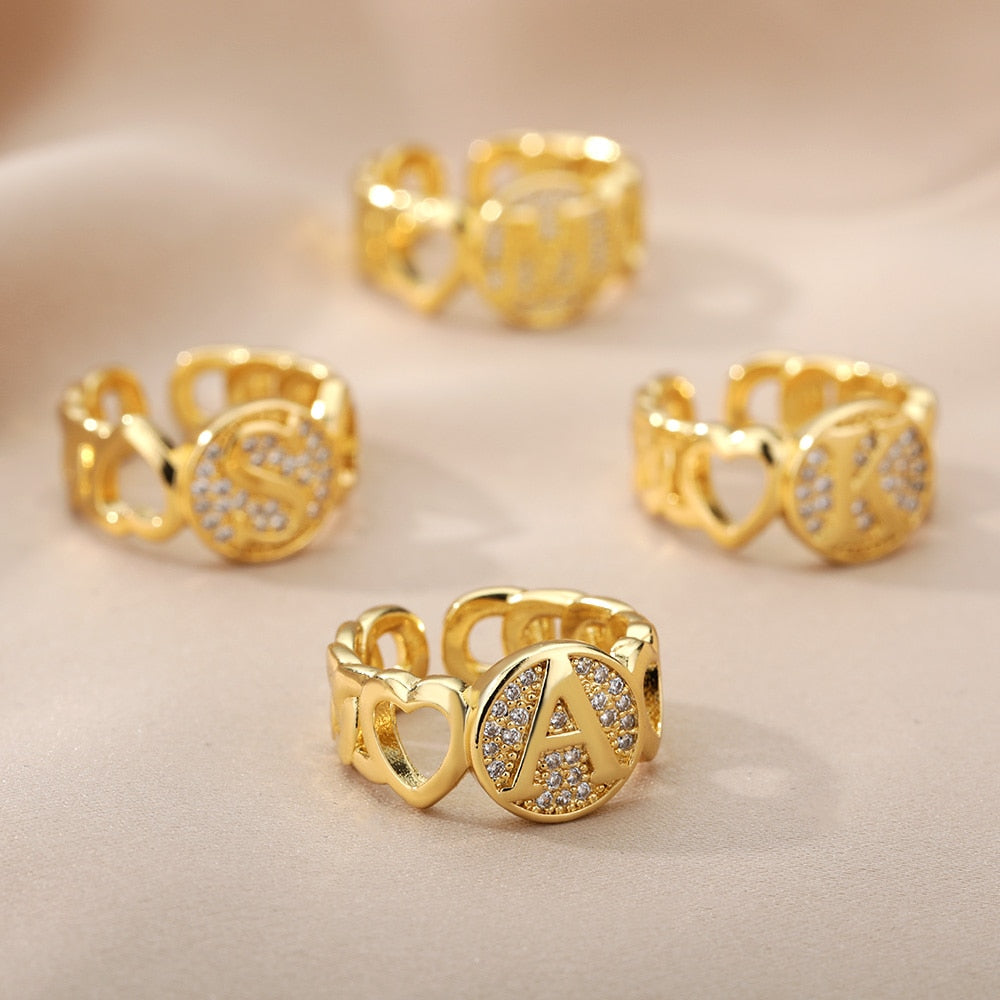 Heart Band Initial Letter Ring