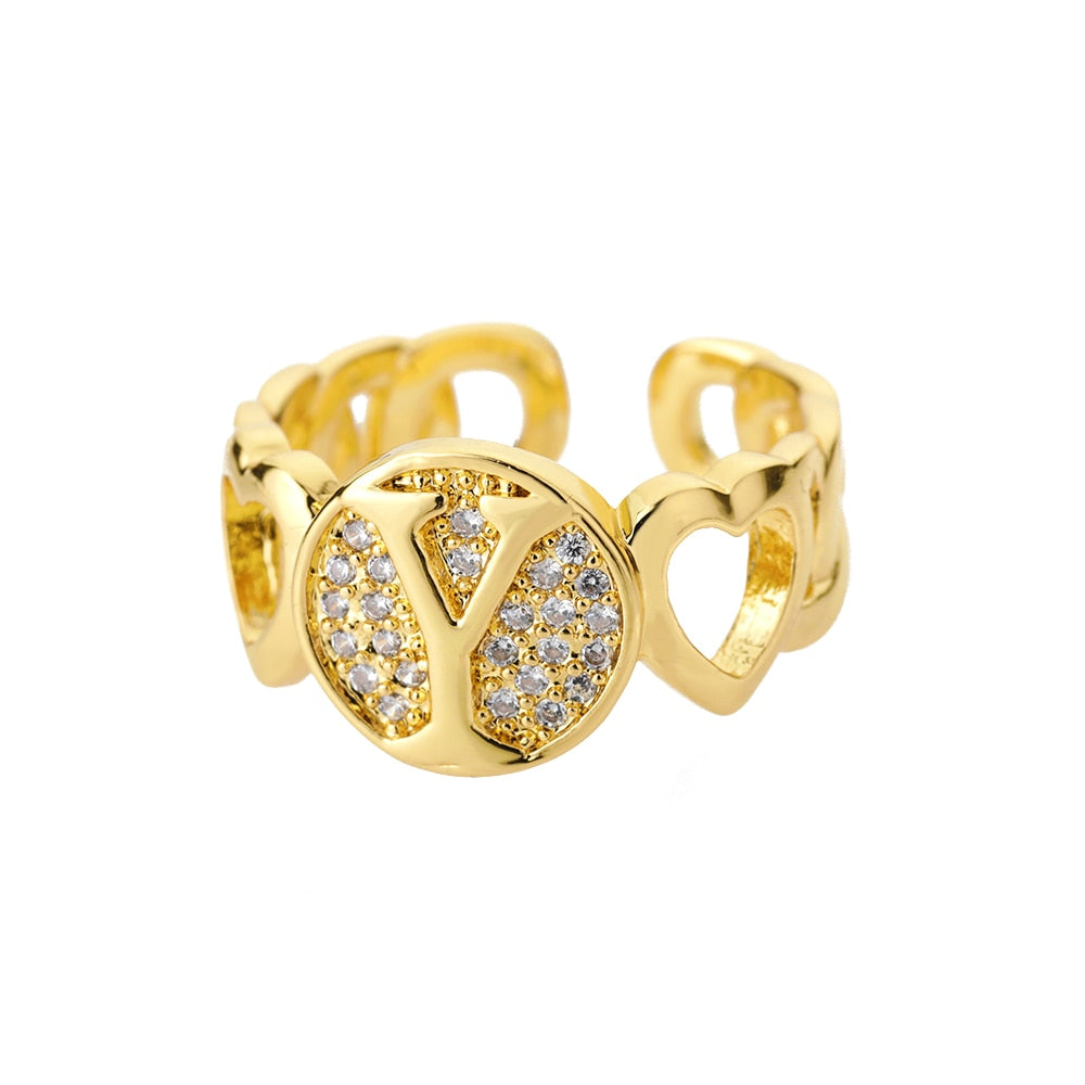 Heart Band Initial Letter Ring