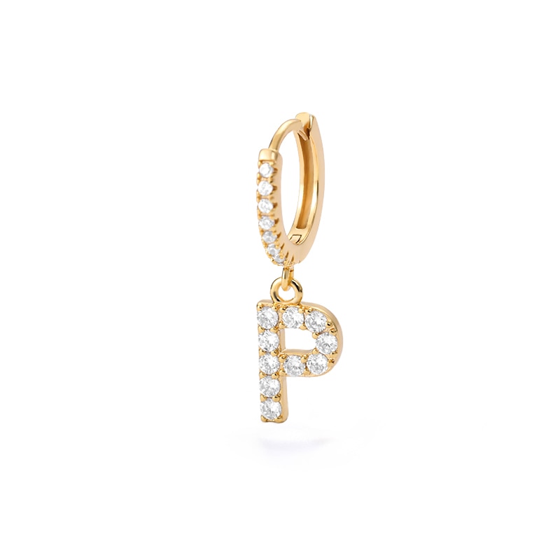 Crystal Initial Letter Huggie Earrings