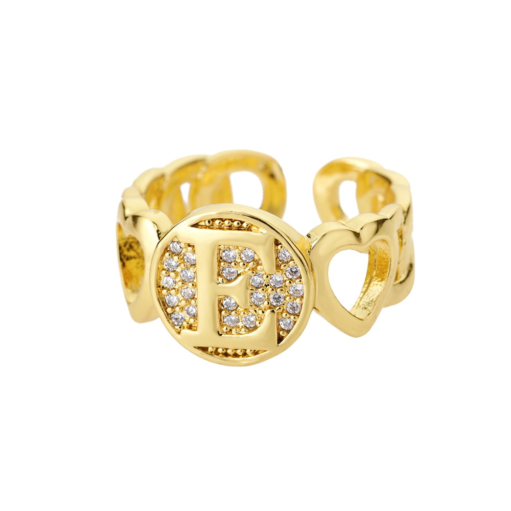 Heart Band Initial Letter Ring