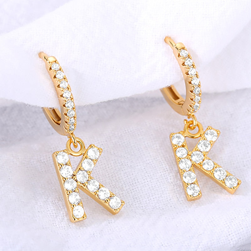 Crystal Initial Letter Huggie Earrings